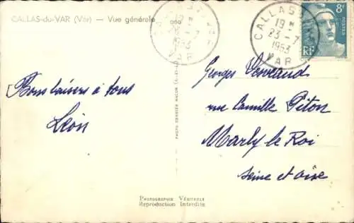 Ak Callas du Var, Gesamtansicht