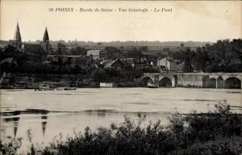 Ak Poissy Yvelines, Panorama, Seine, Brücke