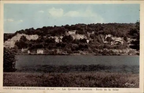 Ak Saint Pierre de Manneville Seine Maritime, Les Grottes du Caumont, Bords de la Seine