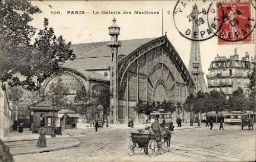 Ak Paris VII, Galerie des Machines, Kutsche, Straßenbahn