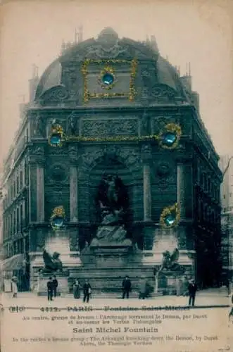 Glitzer Ak Paris V, Fontaine Saint-Michel