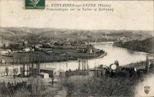 Ak Fontaines sur Saône Rhône, Panorama, Saone, Sathonay