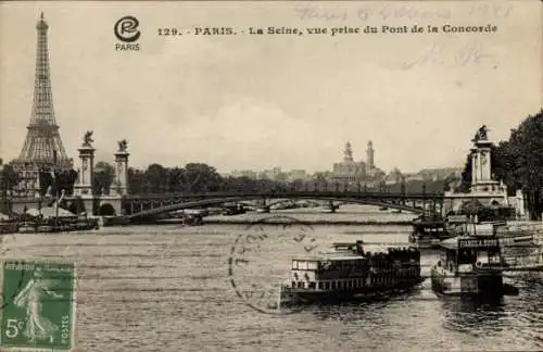 Ak Paris VIII, Seine, Blick vom Pont de la Concorde