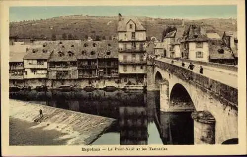 Ak Espalion Aveyron, Pont-Neuf, les Tanneries