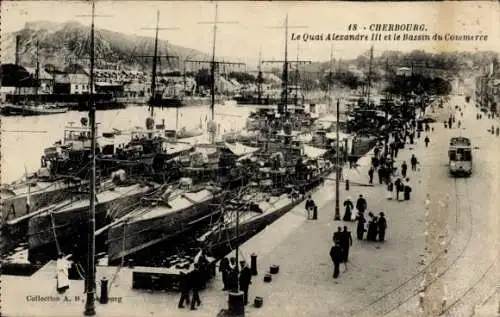 Ak Cherbourg Manche, Quai Alexandre III und das Bassin du Commerce