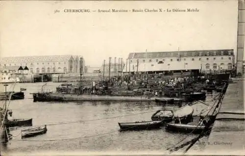 Ak Cherbourg Manche, Maritime Arsenal, Charles X Basin, La Defense Mobile