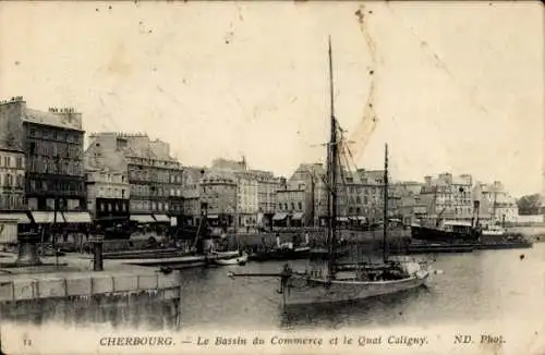 Ak Cherbourg Manche, Le Bassin du Commerce und Quai Caligny