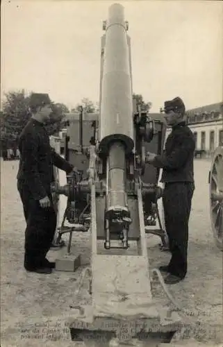 Ak Mailly le Camp Aube, Canon de 155 long, Soldaten