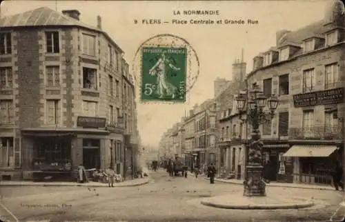 Ak Flers-Orne, Place Centrale, Grande Rue