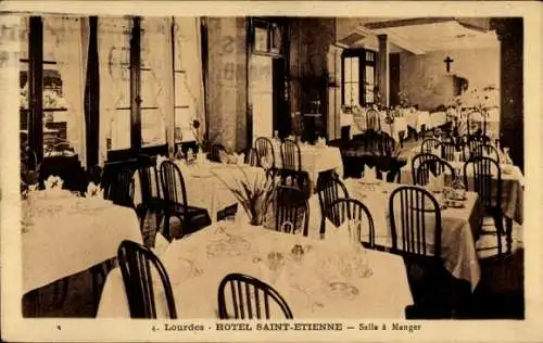 Ak Lourdes Hautes Pyrénées, Hotel Saint-Etienne, Speisesaal