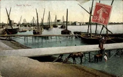 Ak Suez Ägypten, Blick auf den Hafen, le Port