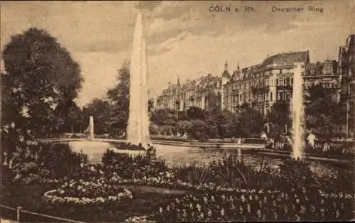 Ak Köln am Rhein, Deutscher Ring, Springbrunnen, Fontänen, Gartenanlage