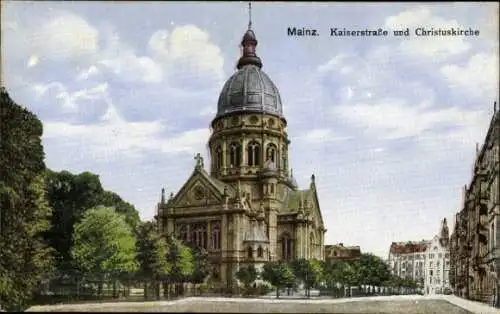 Ak Mainz am Rhein, Kaiserstraße, Christuskirche