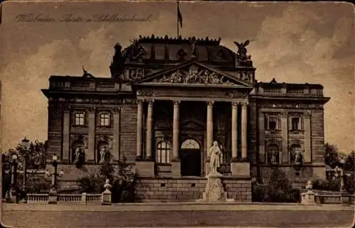 Ak Wiesbaden in Hessen, Schillerdenkmal, Theater