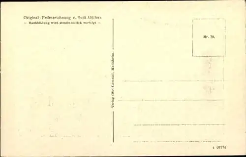 Künstler Ak Frankfurt am Main, Römer, Original-Federzeichnung v. Rudi Müllers