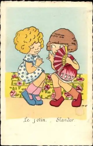 Künstler Ak Tratschende Mädchen