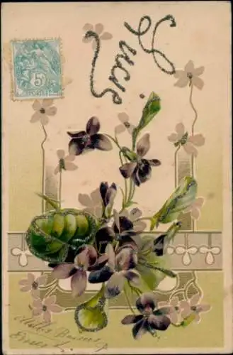 Präge Glitzer Litho Blumen, Veilchen