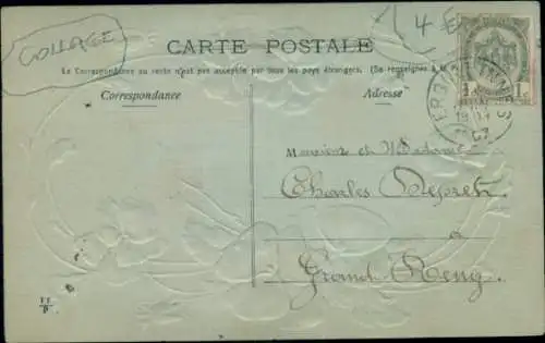 Präge Ak Kitsch, Blumenkranz in Herzform