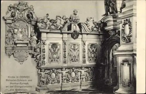 Ak Höxter in Nordrhein Westfalen, Corvey, Kirche, Reliqien-Schrank, Marmor-Epitaph