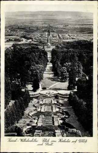 Ak Bad Wilhelmshöhe Kassel in Hessen, Stadtansicht, Schloss, Blick vom Herkules