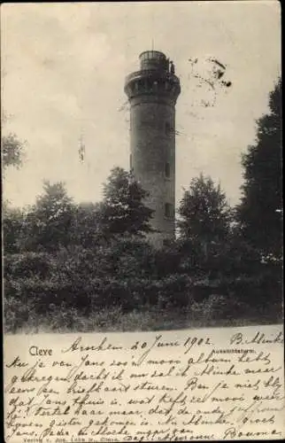 Ak Kleve, Blick auf den Aussichtsturm, Straßenansicht