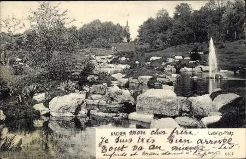 Ak Aachen, Ludwig Platz, Wasserfontäne