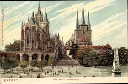 Präge Litho Erfurt in Thüringen, Dom, St. Severikirche