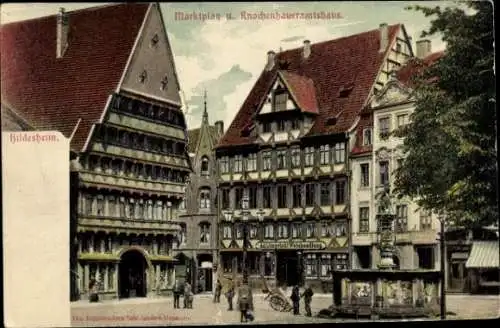 Relief Ak Hildesheim in Niedersachsen, Marktplatz, Knochenhaueramtshaus