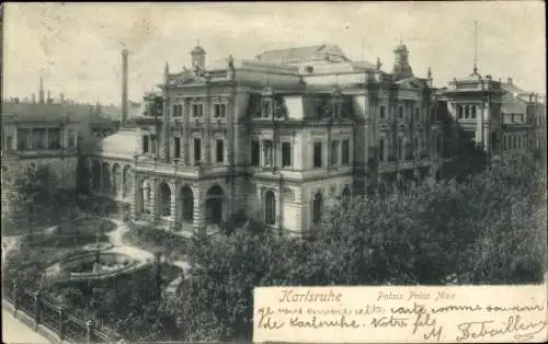 Ak Karlsruhe in Baden, Palais Prinz Max, Brunnen