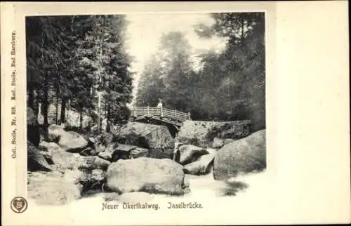 Ak Oker Goslar am Harz, Okertal, Neuer Okerthalweg, Okertalweg, Inselbrücke