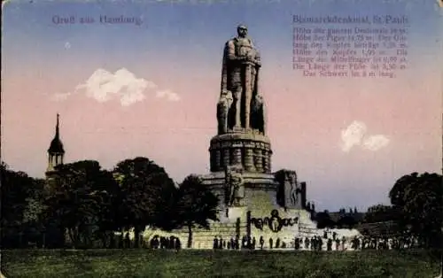 Ak Hamburg Mitte St. Pauli, Bismarck Denkmal, Turm