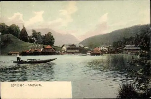 Ak Königsee Königssee Oberbayern, Schifflände, Boot, Berge