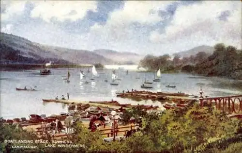 Ak Bowness on Windermere, Cumbria, England, Lake Windermere, Bootsanlegestelle