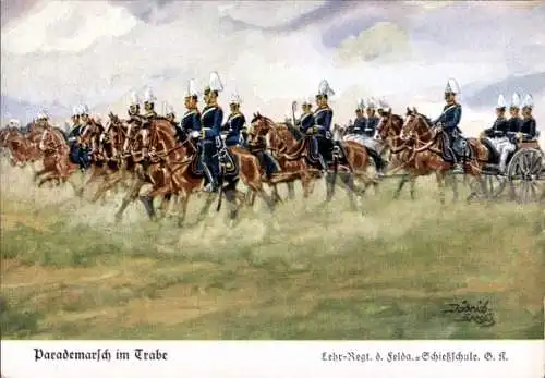 Künstler Ak Döbrich Steglitz, Lehr Regiment der Feldartillerie Schießschule, Parademarsch