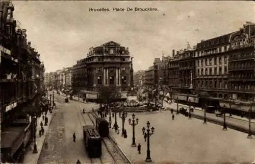 Ak Brüssel Brüssel, Place De Brouckère, Straßenbahnen