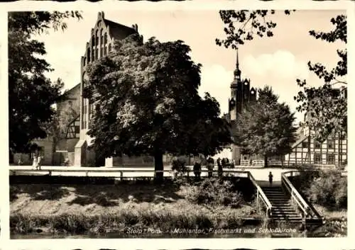 Ak Słupsk Stolp Pommern, Mühlentor, Fischmarkt und Schlosskirche