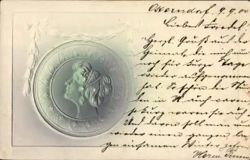 Präge Ak Porträt einer Frau, Kopfschmuck, Schleifen