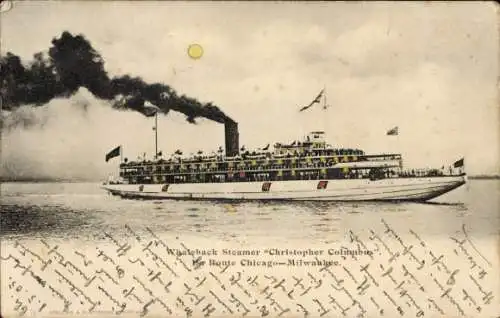 Ak Whaleback-Dampfer Christopher Columbus, Route Chicago-Milwaukee