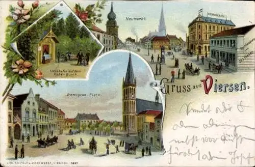 Litho Viersen in Nordrhein Westfalen, Neumarkt, Remigius Platz, Trinkhalle auf dem Hohen Busch