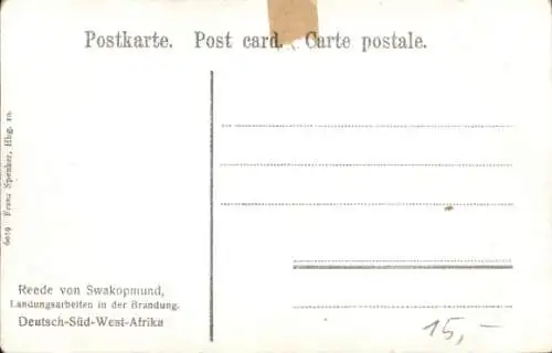 Ak Swakopmund Namibia Deutsch Südwestafrika, Landungsarbeiten in der Brandung