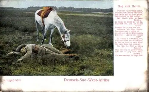 Ak Namibia Deutsch Südwestafrika, Kriegsbilder, Roß und Reiter