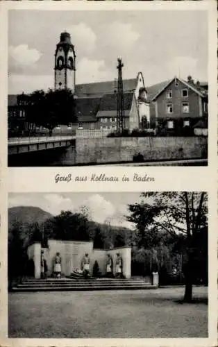 Ak Kollnau Waldkirch im Schwarzwald, Teilansicht, Brücke, Ehrenmal