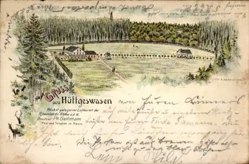 Litho Hüttgeswasen Allenbach Rheinland Pfalz, Panorama, Luftkurort