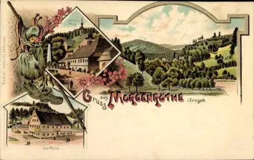 Litho Morgenröthe Rautenkranz im Vogtland, Gasthaus, Herrenhaus