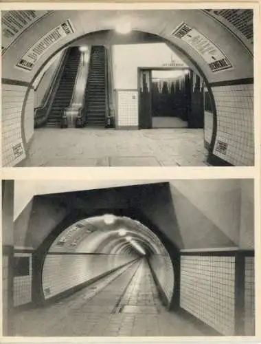 Set von 8 Ansichtskarten im Umschlag, zusammenhängend, Antwerpen, Tunnel, Rolltreppe