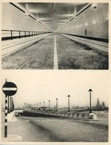 Set von 8 Ansichtskarten im Umschlag, zusammenhängend, Antwerpen, Tunnel, Rolltreppe