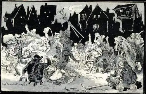 Set von 12 Ansichtskarten das alte Paris, Robida