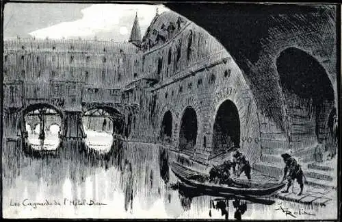 Set von 12 Ansichtskarten das alte Paris, Robida