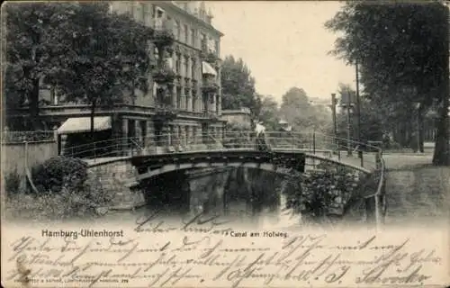 Ak Hamburg Nord Uhlenhorst, Kanal am Hofweg, Brücke