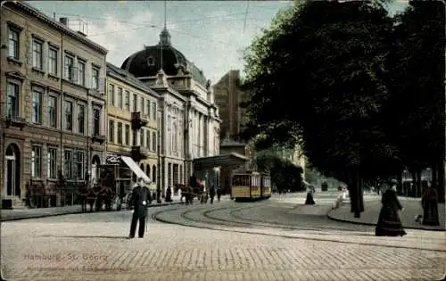 Ak Hamburg Mitte St. Georg, Kirchenallee mit Schauspielhaus, Straßenbahn